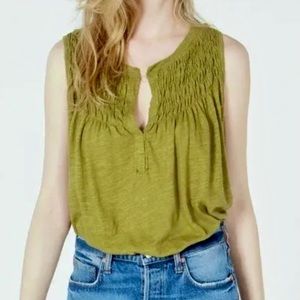 Free People Smocked Tank Top Women’s Size XS Linen Blend V-Neck Sleeveless Knit